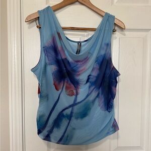 Anthropologie Floral Blue Sloane Cowl Neck Tank NWOT Sz XL